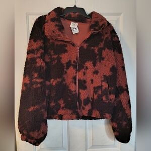 Sage Collective Cozy Burgundy Brown Soft Sherpa Jacket Warm Tie Dye Coat Large